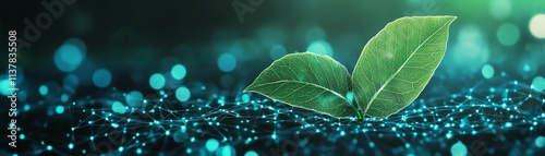 Plant and green leaf as renewable energy concept, energy sources, sustainable development, responsible environment, ecology and generative AI design