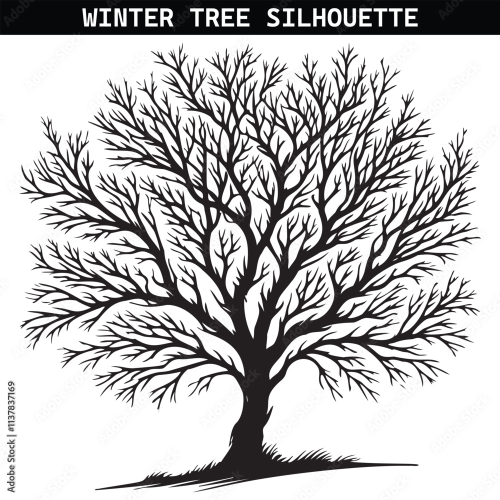 Obraz premium Winter tree silhouette vector illustration. Eps 10