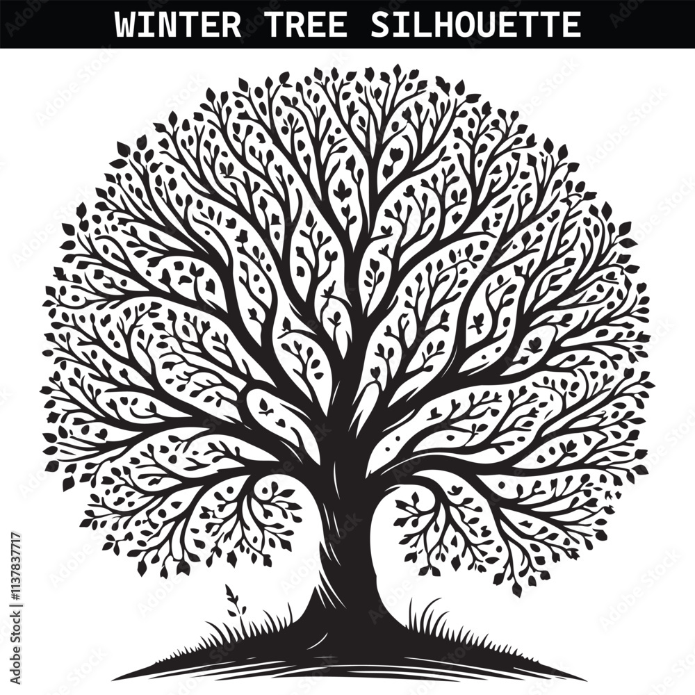 Obraz premium Winter tree silhouette vector illustration. Eps 10
