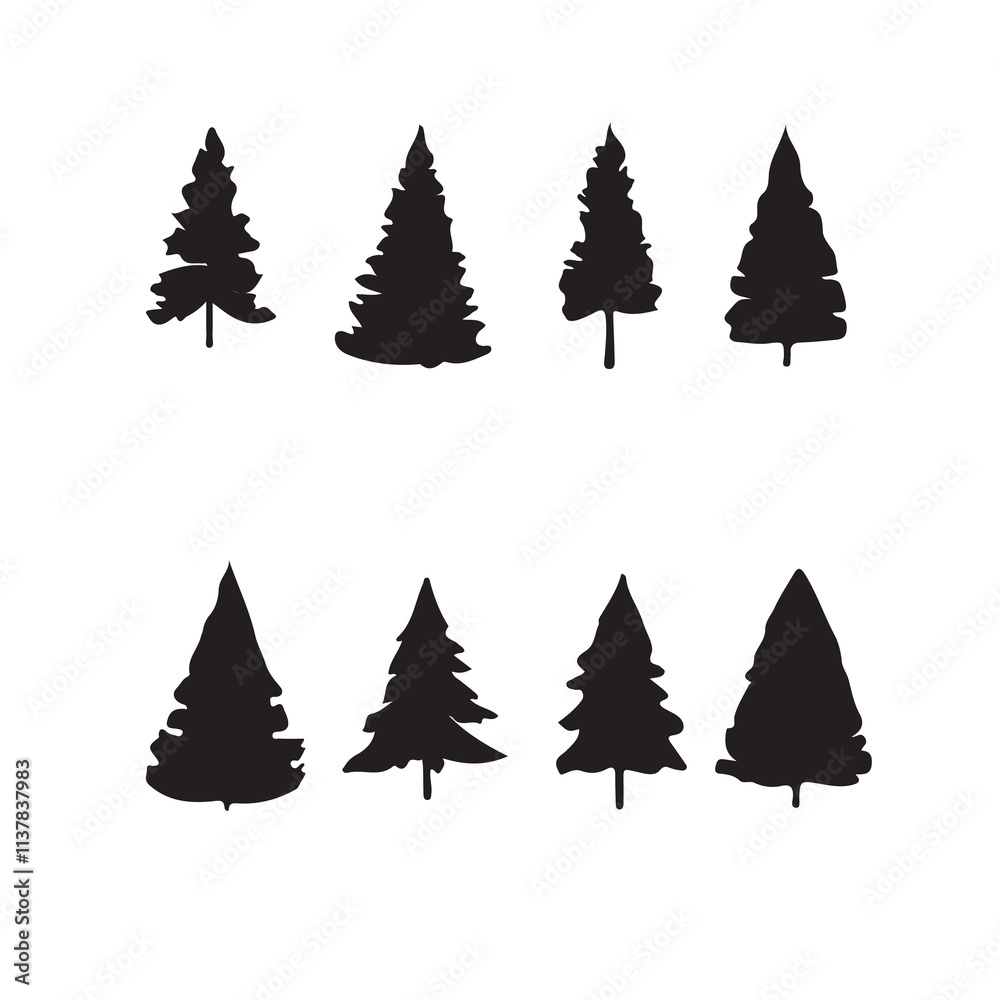 Obraz premium set of christmas trees vector silhouette