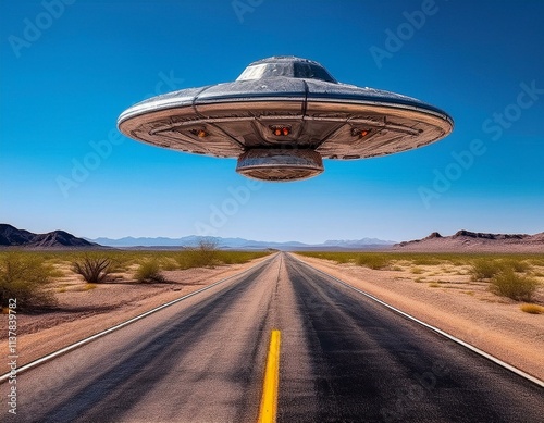 Wallpaper Mural  UFO (UAP) Flying Over a Road in the USA Desert Torontodigital.ca