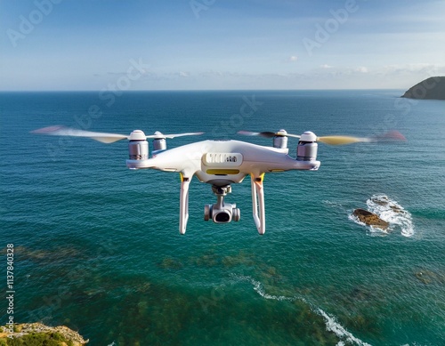 Drone Flying Over the Atlantic Ocean with Endless Blue Horizon photo