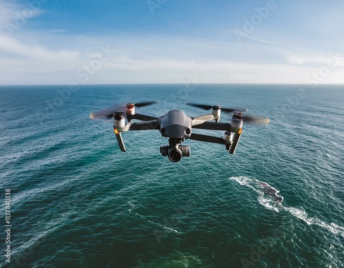 Drone Flying Over the Atlantic Ocean with Endless Blue Horizon photo