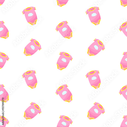 Baby pink onesies vector seamless pattern. Infant clothing, babywear, apparel, bodysuit background