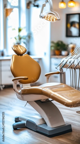 Elegant dental chair in a modern clinic highlighting comfort and functionality for patient care