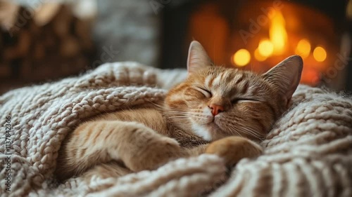 Sleeping Cat Animated Virtual Background for Lo-Fi Music Videos – Relaxing and Aesthetic Visual for Chill Ambiance and Study Playlists photo