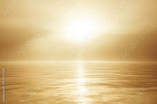 Golden sky at dusk with thin clouds catching the light, calming and peaceful. photo