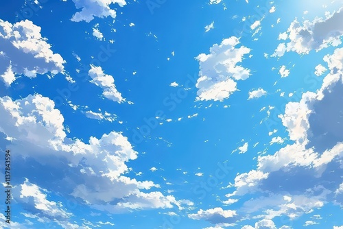 Expansive blue sky with scattered clouds, bright and airy atmosphere. photo