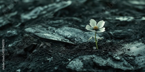 Seed sprouts through ashes to symbolize courage and resilience in a harsh environment