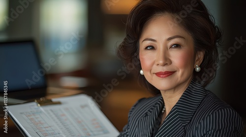 Senior female CPA reviewing financial documents in a professional office setting