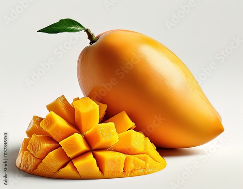 A ripe yellow-orange mango with realistic texture, isolated on a white background photo