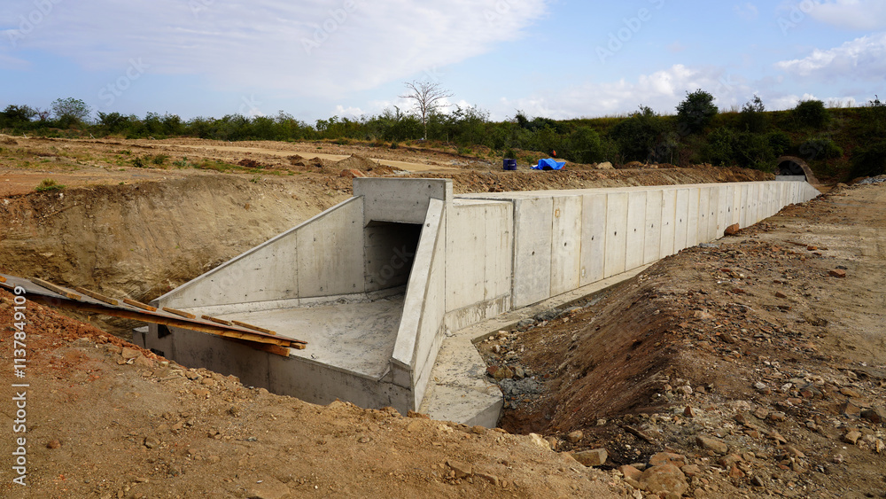 Obraz premium Ongoing Culvert Construction Work – Infrastructure Development in Progress