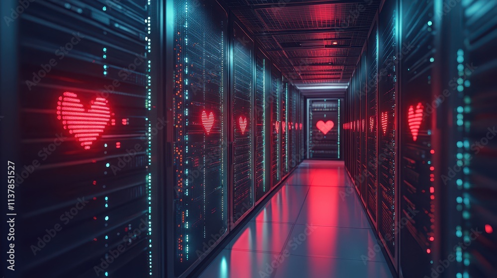 Fototapeta premium Overhead view of a hallway filled with red hearts on a white background