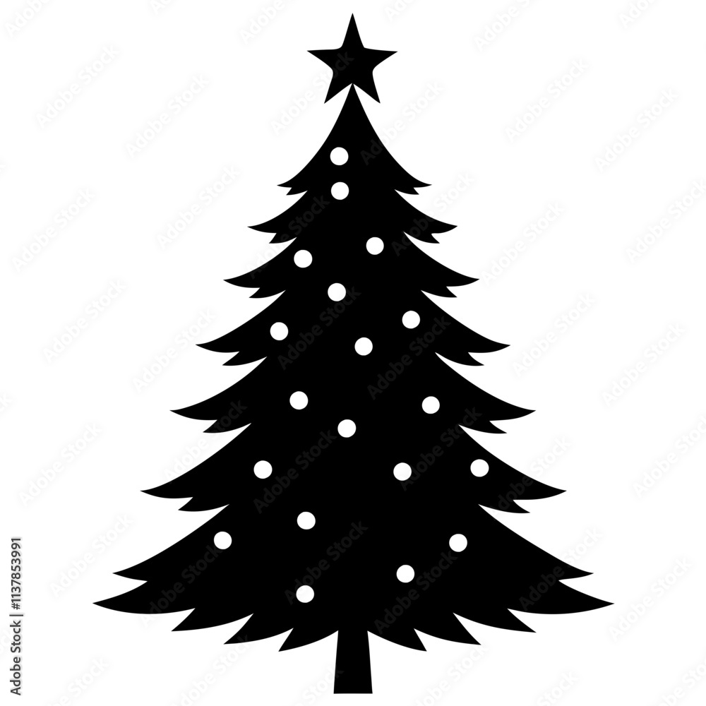 Obraz premium Christmas tree design illustration, Festival tree vector art design, Holiday decoration art shape.