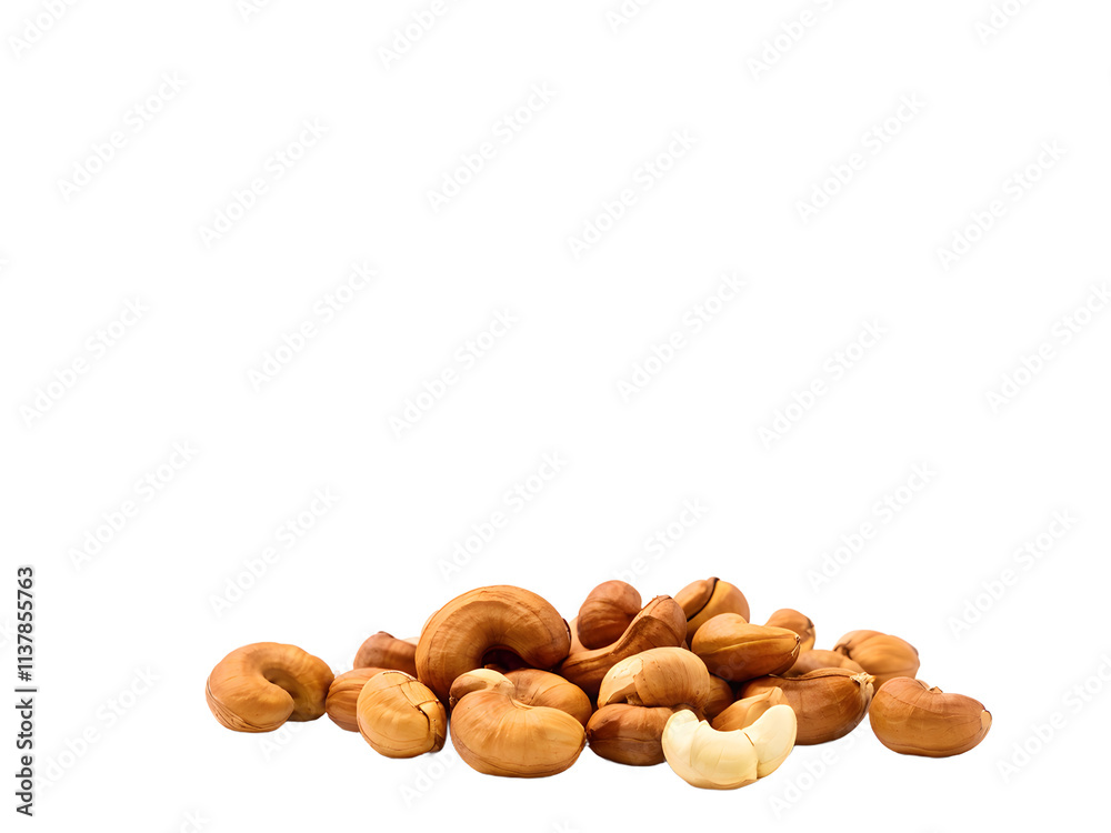 Fototapeta premium Roasted cashew nuts on transparent background 