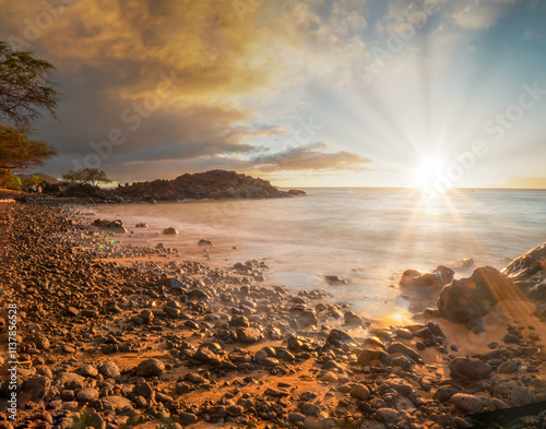 Follow me with a sundowner at the Maui Makena Beach view during summer time photo