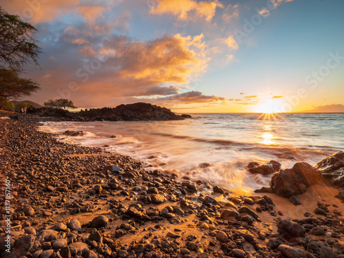 Follow me with a sundowner at the Maui Makena Beach view during summer time photo