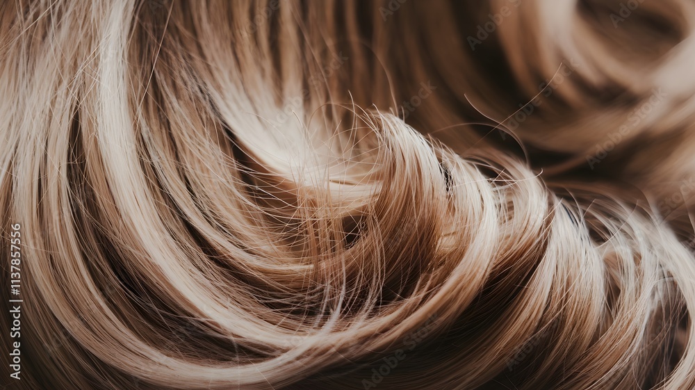 Naklejka premium Macro closeup of light brown hair texture with soft waves and grey strands