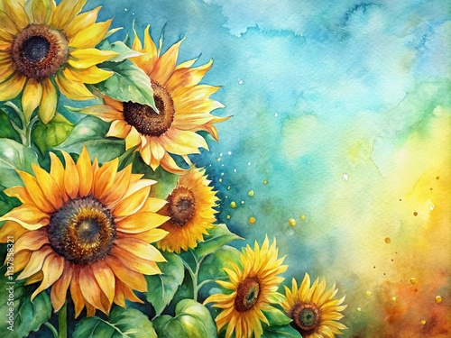 Sunflowers Watercolour Painting, Vibrant Summer Floral Art, Impressionistic Sunflower Artwork, Watercolor Sunflower Illustration