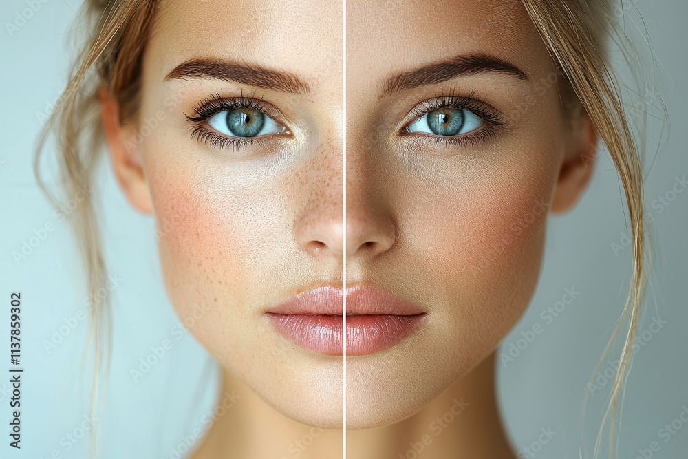 custom made wallpaper toronto digitalWoman's Face Divided: Natural vs Makeup Transformation