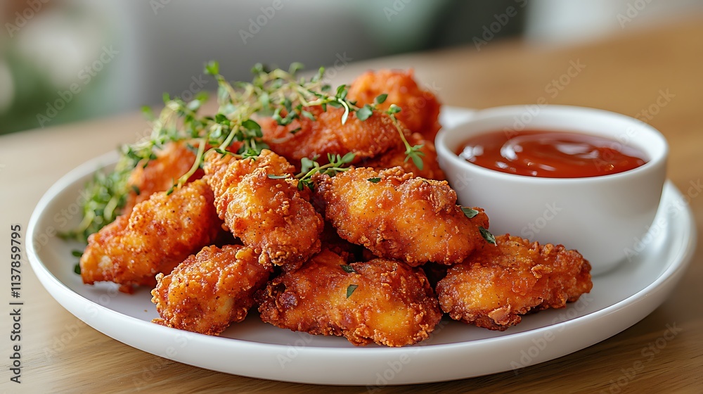 Fototapeta premium Crispy Chicken Nuggets Served with Spicy Ketchup
