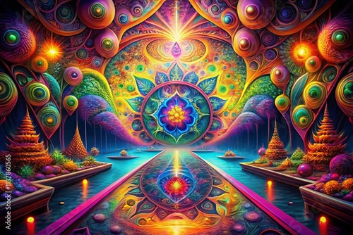 Surreal Abstract Graphic Art: Psychedelic Dreamscapes, Geometric Visions, Colorful Illusions photo