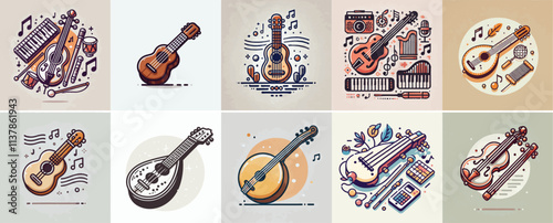 Vector set of musical instruments with a simple and minimalist flat design style