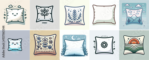 Vector set of pillows with a simple and minimalist flat design style