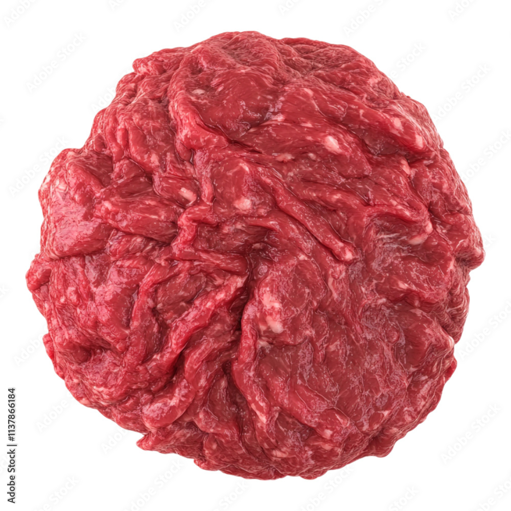 Obraz premium Fresh raw ground beef shaped into a loose mound ready for cooking, isolated on a transparent background for commercial use.