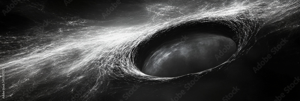 Obraz premium Abstract swirling black hole with flowing light in grayscale