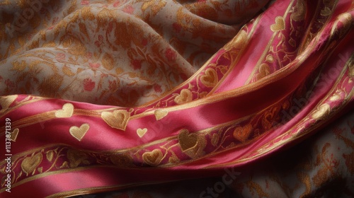 Draped Fabric Shows Elegant Red Gold Design