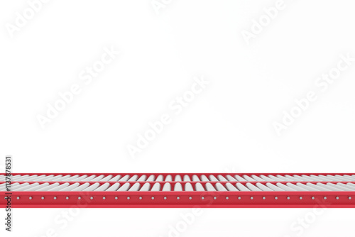 Red conveyor belt for industry business, Roller conveyor, logistic line, 3d rendering.