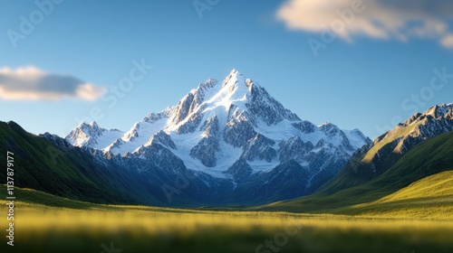 Majestic Snow-Capped Mountain Under Clear Blue Sky