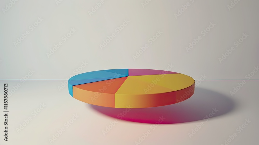 Fototapeta premium A pie chart in vivid colors floating on a white background.