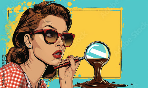 Young attractive woman in stylish clothes and sweets on a bright colored background. Candy bar. Woman with a sweet tooth. Chocolate factory. Confectioner. Art