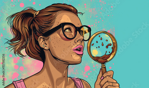 Young attractive woman in stylish clothes and sweets on a bright colored background. Candy bar. Woman with a sweet tooth. Chocolate factory. Confectioner. Art