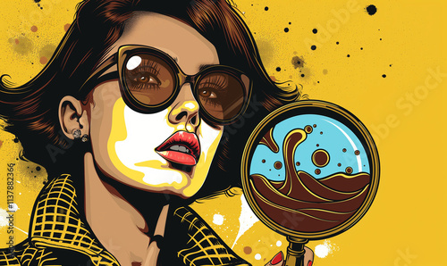 Young attractive woman in stylish clothes and sweets on a bright colored background. Candy bar. Woman with a sweet tooth. Chocolate factory. Confectioner. Art