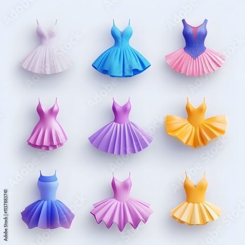 Colorful dress icons collection with trendy fashion designs photo