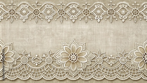 Elegant Cream Lace Border Design on Fabric Background