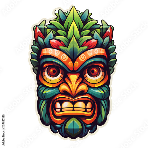 a colorful cartoon mask with leaves