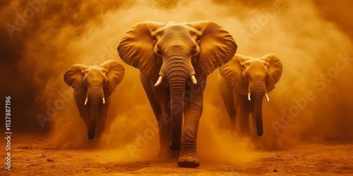 Majestic Elephants in African Dust Storm Wildlife Photography