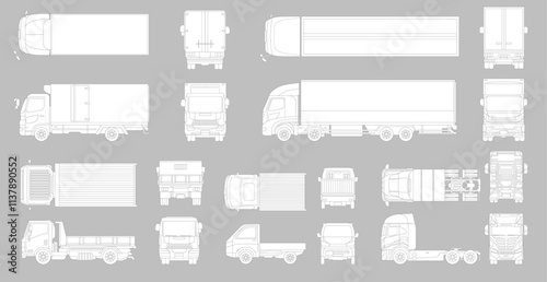 Vehicle elevation and top view vector flat illustration collection ideal for architectural design	
