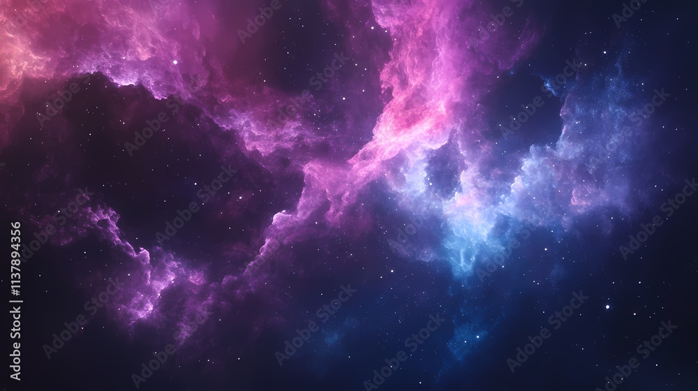 Obraz premium A stunning cosmic nebula with vibrant pink and blue hues set against a backdrop of twinkling stars.