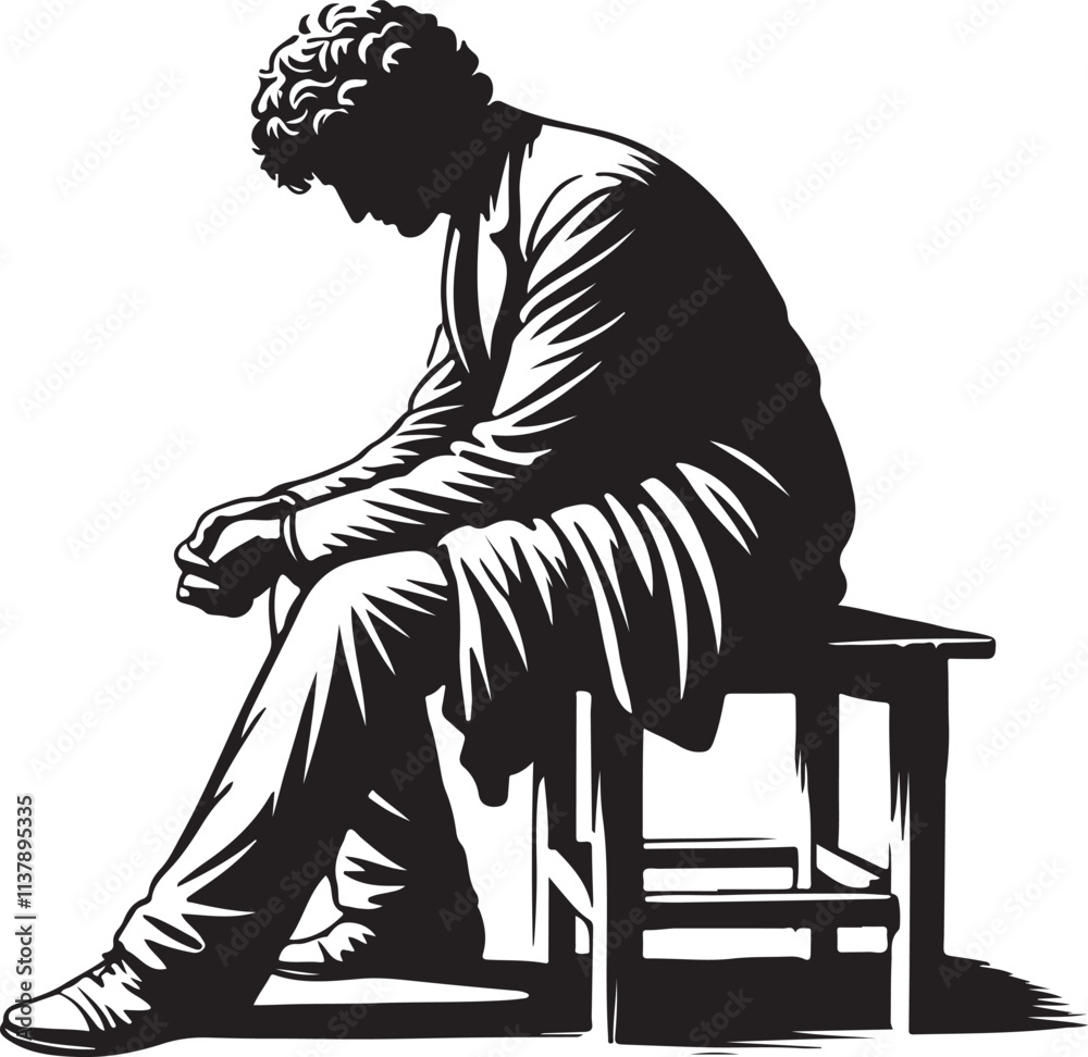 Fototapeta premium Stoic Man Thinking Vector Illustration