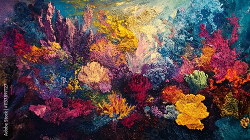 Vibrant coral reef underwater tropical ocean nature photography colorful scene top-down view marine life photo