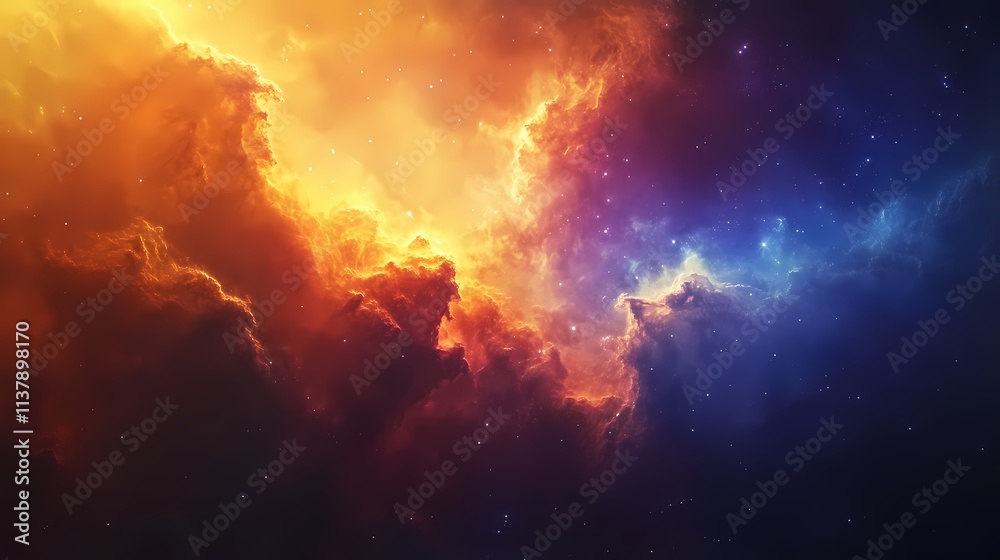 Fototapeta premium A stunning cosmic nebula blending fiery orange and deep blue hues, creating a captivating celestial scene.