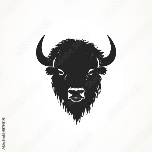 Black and white bison head silhouette. photo