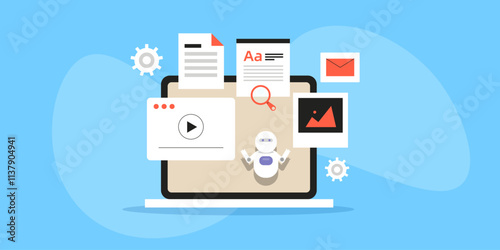 Making content strategy with AI assistant for marketing success, business intelligence concept.
