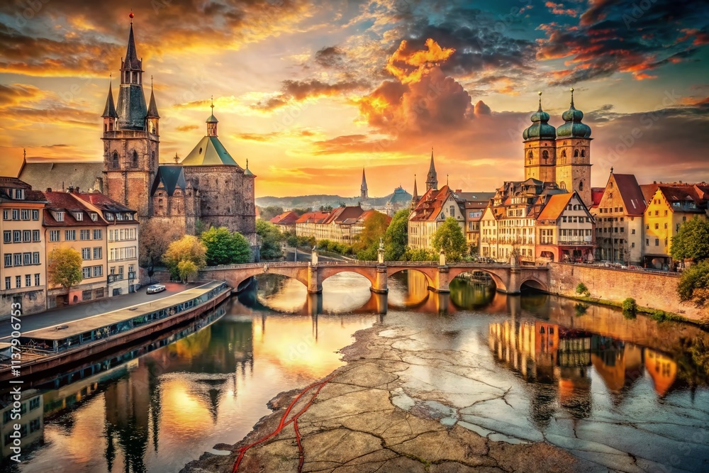 Fototapeta premium Urban Exploration Germany: Map Photography, Cityscapes, River Views, German Cities, Exploration Photography