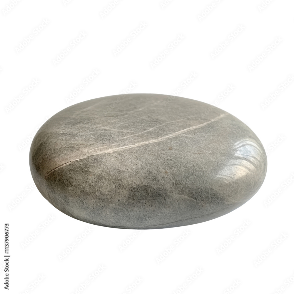 Fototapeta premium Smooth Oval Stone with Subtle Striations on a White Background